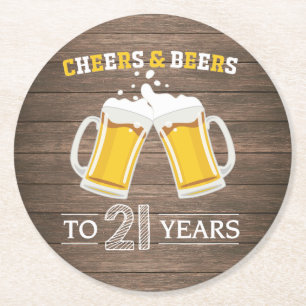Dessous-de-verre Rond En Papier La bière et la bière rustiques à 21 ans