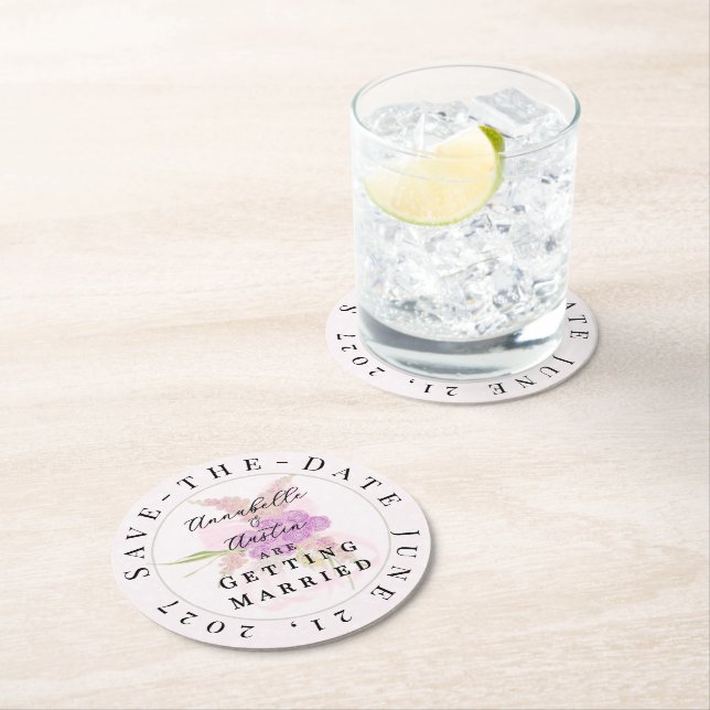 Dessous-de-verre Rond En Papier La Boca Vendretti pink Bow Bouquet Save-the-Date  (En situation)