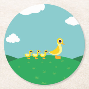 Dessous-de-verre Rond En Papier La famille de canard