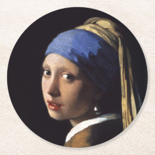 Dessous-de-verre Rond En Papier La Fille avec une perle de Johannes Vermeer