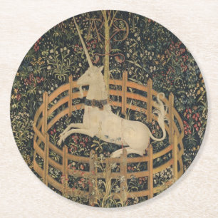 Dessous-de-verre Rond En Papier La licorne en captivité, Tapisserie médiévale