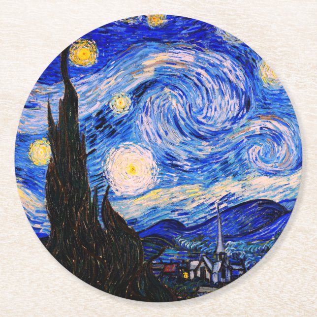 Dessous-de-verre Rond En Papier La nuit étoilée par Vincent Van Gogh (Devant)