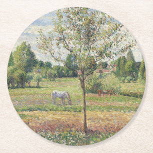 Dessous-de-verre Rond En Papier La Prairie au cheval gris, Eragny, Peinture à l'hu