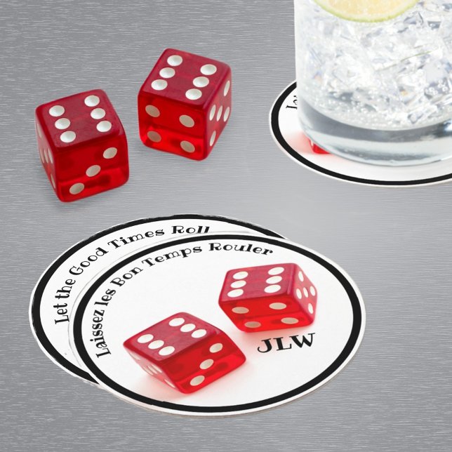 Dessous-de-verre Rond En Papier Laissez les Bon Temps Rouler avec Initiales (Créateur téléchargé)