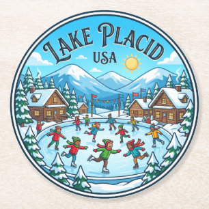 Dessous-de-verre Rond En Papier Lake Placid États-Unis