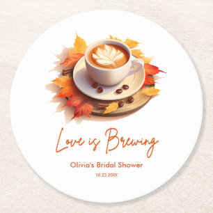 Dessous-de-verre Rond En Papier L'amour d'automne est en train de préparer un café