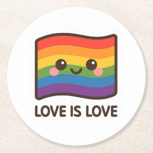 Dessous-de-verre Rond En Papier L'amour est l'amour - Kawaii Rainbow Design