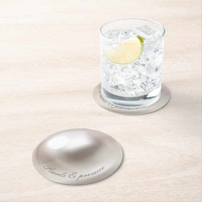 Dessous-de-verre Rond En Papier Lancement de mariage perles élégantes et prosecco  (En situation)