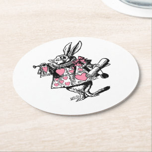 Dessous-de-verre Rond En Papier Lapin Blanc Trompettiste Alice Av Wonderland Rose