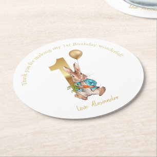 Dessous-de-verre Rond En Papier Lapin Classique de premier anniversaire