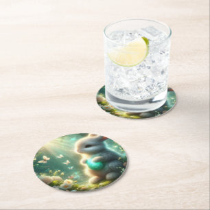 Dessous-de-verre Rond En Papier Lapin de forêt magique de bois œuf