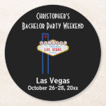 Dessous-de-verre Rond En Papier Las Vegas Bachelor Party Guys Week-end Voyage<br><div class="desc">Aller à Vegas pour votre baccalauréat ? Alors ce dessous de verre personnalisé conviendra parfaitement au voyage ou comme une faveur après le voyage pour vous et les gars ! Personnalisez avec le nom et la ou les dates de votre choix.</div>