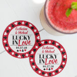 Dessous-de-verre Rond En Papier Las Vegas Casino Mariage Enregistrer La Date<br><div class="desc">Ce Poker Quatre Costumes Motif Lucky in Love design mariage est la façon parfaite d'ajouter une touche de chance et de sophistication à votre journée spéciale. Avec un motif de poker classique rouge, noir et blanc avec quatre costumes, ce design est à la fois élégant et ludique. Personnalisez votre design...</div>