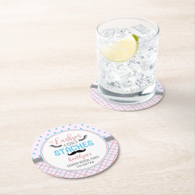 Dessous-de-verre Rond En Papier "Lashes Ou Staches" Parti Moderne De Révélation De (En situation)