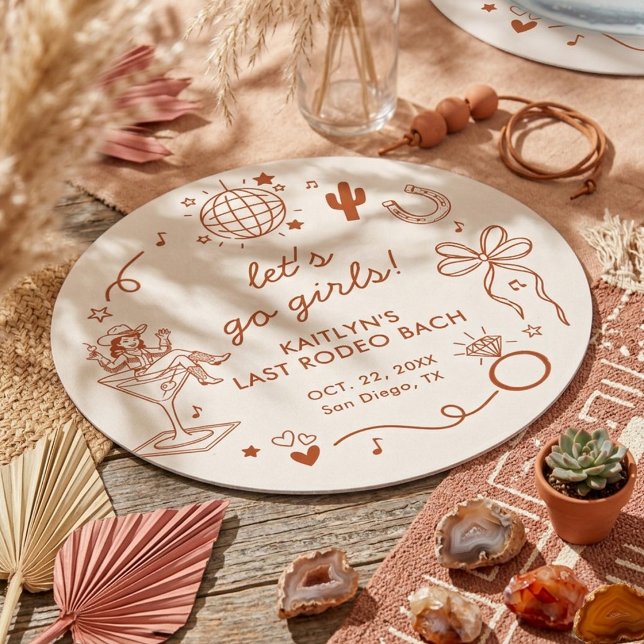 Dessous-de-verre Rond En Papier Last Rodeo Disco Cowgirl Bachelorette Party (Créateur téléchargé)