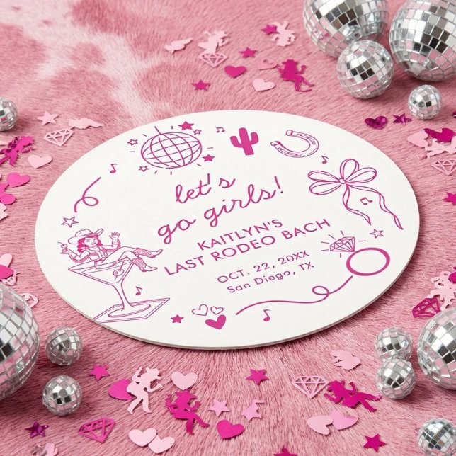 Dessous-de-verre Rond En Papier Last Rodeo Disco Cowgirl Bachelorette Party (Créateur téléchargé)