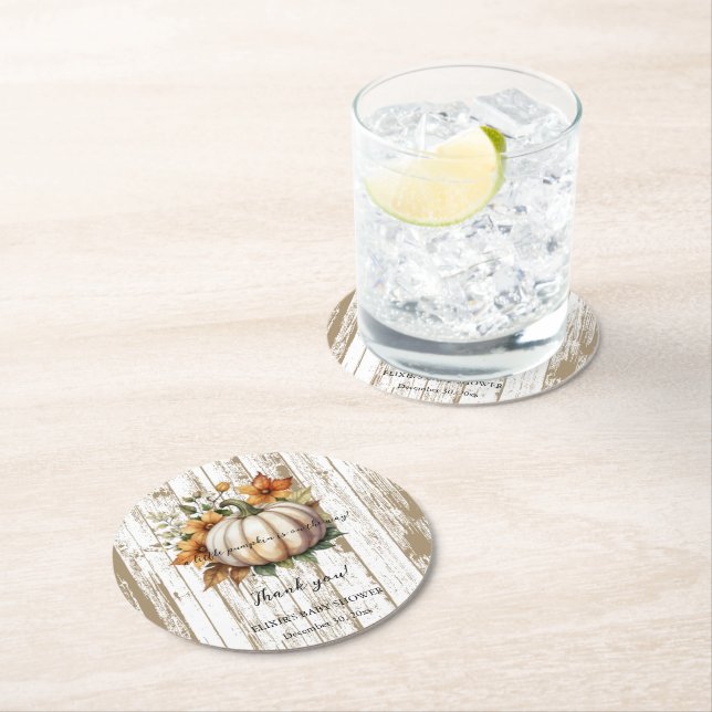 Dessous-de-verre Rond En Papier L'Automne Rustique Laisse Petit Baby shower Citrou (En situation)