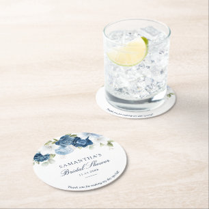 Dessous-de-verre Rond En Papier Lavage à l'eau bleu poussiéreux floral script Fête