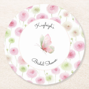 Dessous-de-verre Rond En Papier Lavande Rose Ranunculus Floral Fête de Mariage