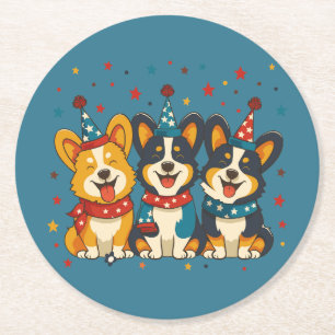 Dessous-de-verre Rond En Papier Le 4 Juillet Pembroke Welsh Corgi Dogs