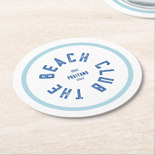 Dessous-de-verre Rond En Papier Le Beach Club Green Crest Blue Stripe