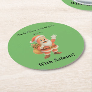 Dessous-de-verre Rond En Papier Le Père Noël arrive en ville.. Avec du salami !