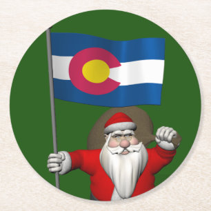 Dessous-de-verre Rond En Papier Le Père Noël Avec L'Enseigne Du Colorado