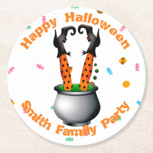 Dessous-de-verre Rond En Papier Les Jambes de sorcière en orange et en noir