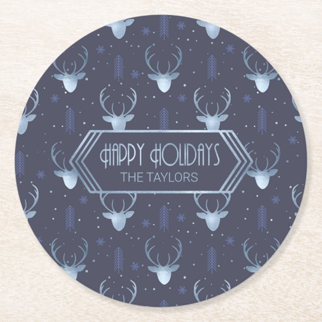 Dessous-de-verre Rond En Papier Les Patters de Christmas Blue ID861 (Devant)