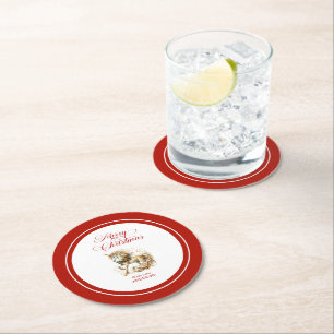 Dessous-de-verre Rond En Papier Licorne de Noël élégante blanche et or