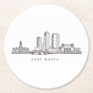Dessous-de-verre Rond En Papier Ligne artistique minimaliste de la skyline de Fort