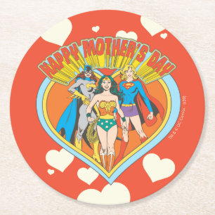 Dessous-de-verre Rond En Papier Ligue de la justice Joyeuse fête des mères
