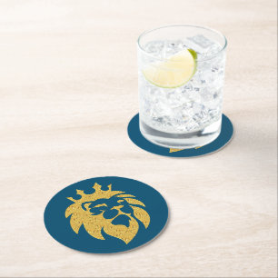 Dessous-de-verre Rond En Papier Lion Avec Couronne - Style Or 1