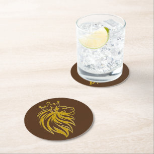 Dessous-de-verre Rond En Papier Lion Avec Couronne - Style Or 2