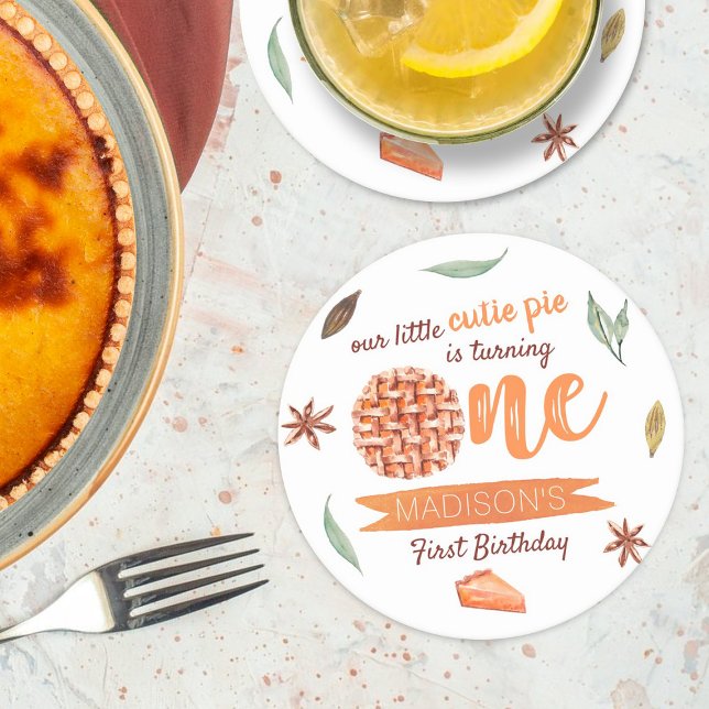 Dessous-de-verre Rond En Papier Little Cutie Pie Automne 1er Anniversaire (Créateur téléchargé)