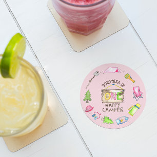 Dessous-de-verre Rond En Papier Little Girl One Happy Camper First Birthday Party