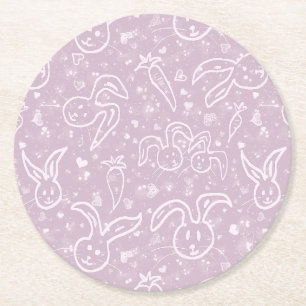 Dessous-de-verre Rond En Papier Little Hearts and Bunnies - motif transparent.