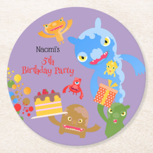 Dessous-de-verre Rond En Papier Little Party Monster and confetti Anniversaire Par