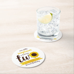 Dessous-de-verre Rond En Papier Little Sunflower 2e fête d'anniversaire