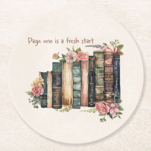 Dessous-de-verre Rond En Papier Livres Floraux Vintage
