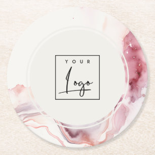 Dessous-de-verre Rond En Papier Logo agate aquarelle rose rouge boho