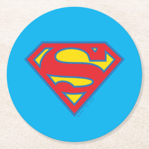 Dessous-de-verre Rond En Papier Logo classique Supergirl avec fond bleu
