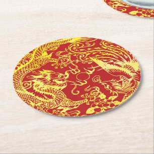 Dessous-de-verre Rond En Papier Logo de mariage chinois dragon phénix