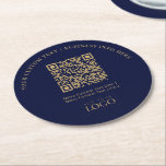 Dessous-de-verre Rond En Papier Logo d'entreprise de marque simple QR Code promoti<br><div class="desc">Ajoutez des détails de marque à votre entreprise avec ce dessous de verre papier bleu marine et or. Ce design est doté de modèle pour votre logo et code QR. (*Utiliser le fichier de code PNG QR avec un arrière - plan transparent) Vous pouvez utiliser ce dessous de verre personnalisé...</div>