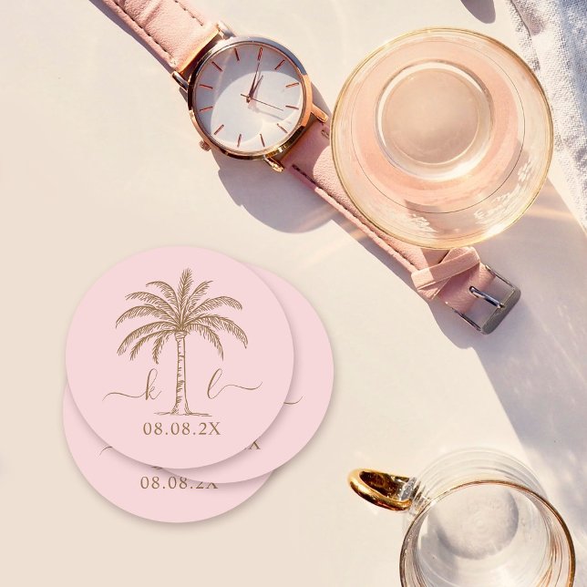 Dessous-de-verre Rond En Papier Logo du Mariage Monogramme personnalisé Palm Tree (Créateur téléchargé)