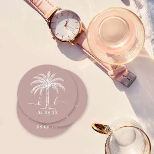 Dessous-de-verre Rond En Papier Logo du Mariage Monogramme personnalisé Palm Tree