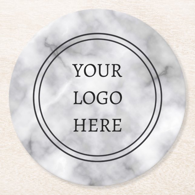 Dessous-de-verre Rond En Papier Logo professionnel Black and Marbre blanc Business (Devant)