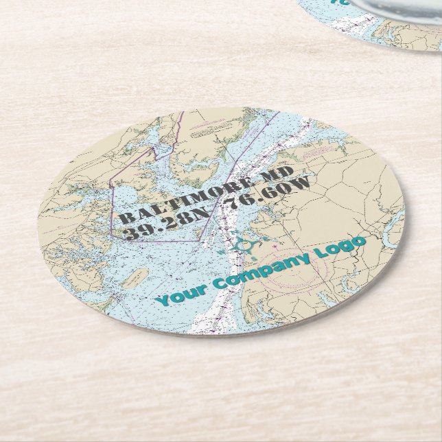 Dessous-de-verre Rond En Papier Logo promotionnel Latitude Longitude Maryland Char (Incliné)