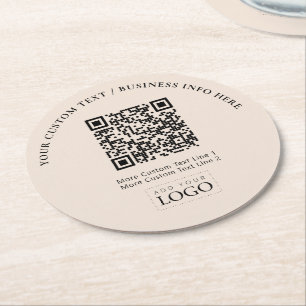 Dessous-de-verre Rond En Papier Logo simple Beige Business Code QR Promotionnel