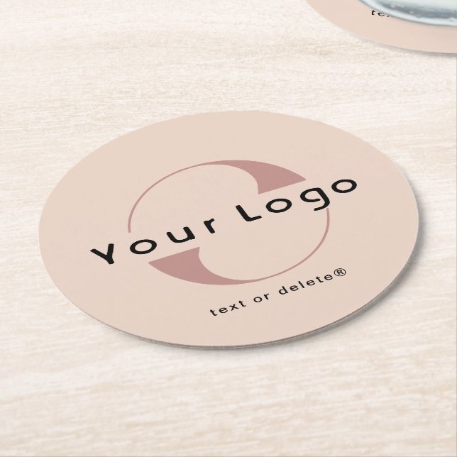 Dessous-de-verre Rond En Papier Logo sur Blush Beige + Black Text Company Business (Incliné)